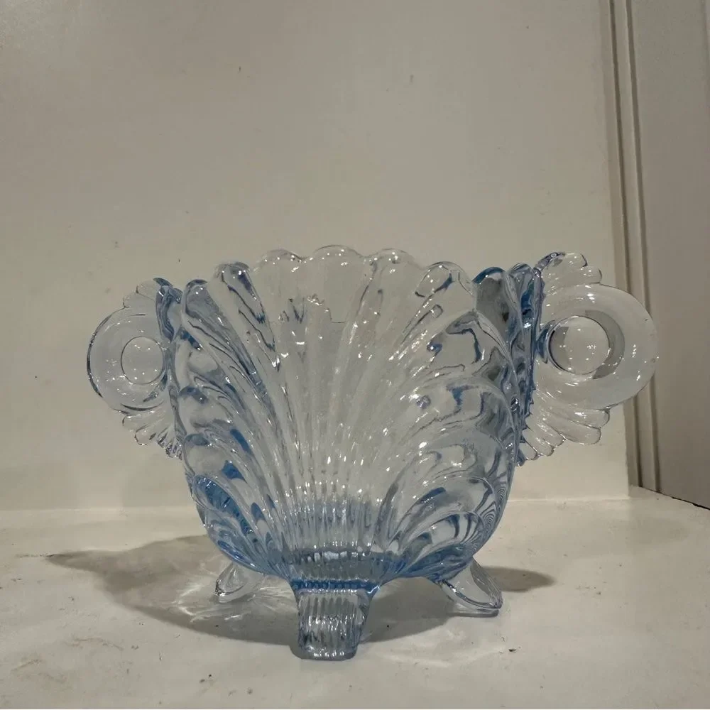 Vintage Blue Cambridge Glass Caprice Moonlight Blue Footed Sugar & Creamer 3”
